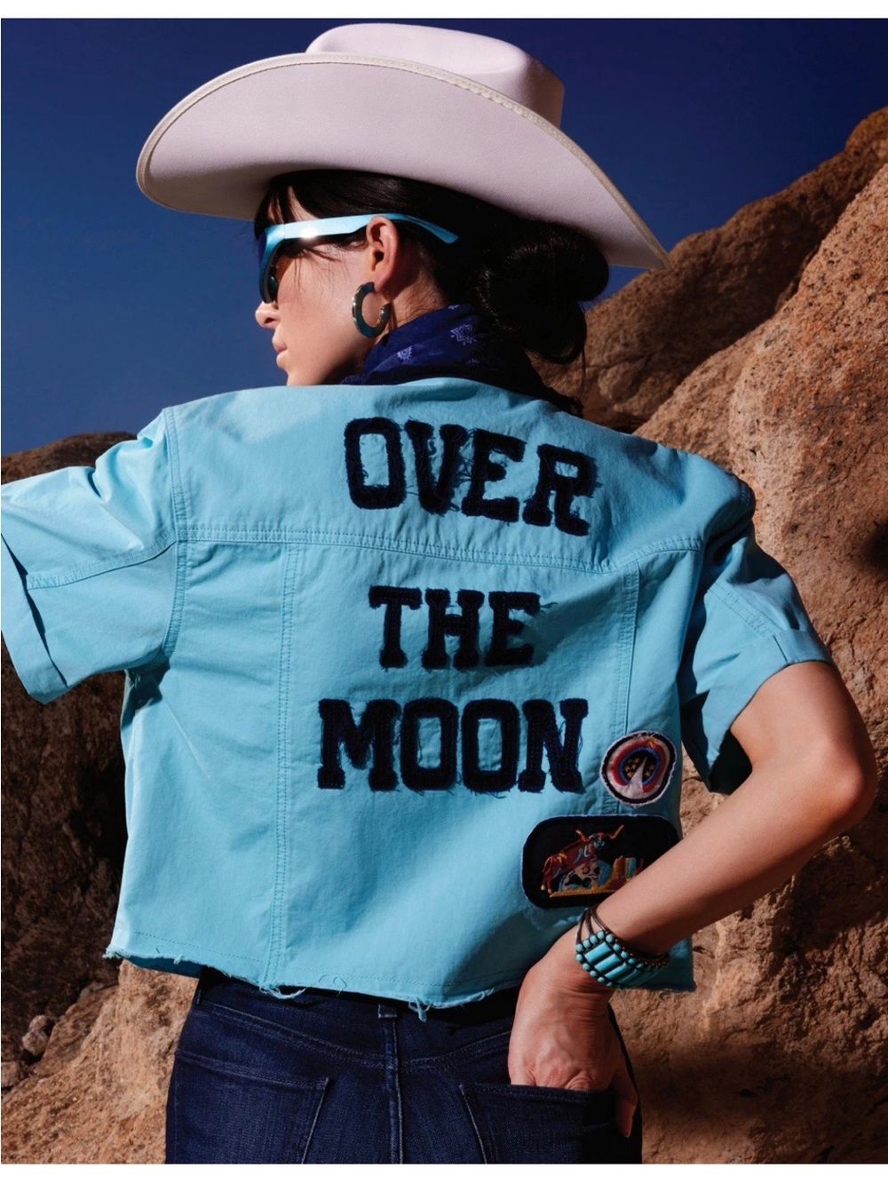 Double D Ranch Turquoise 'Over The Moon' Short Sleeve Jacket RTL $425 XS NWT